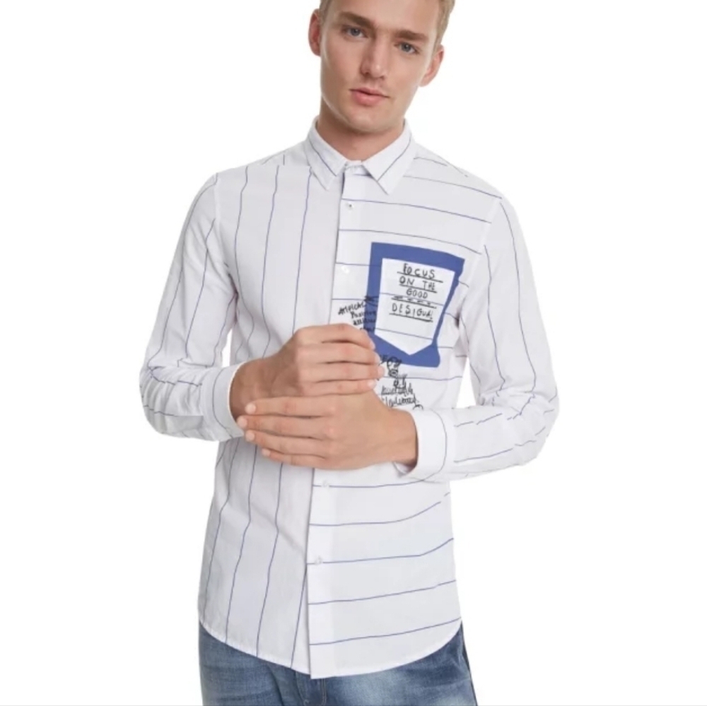Desigual Casual Striped Shirt with Messages L